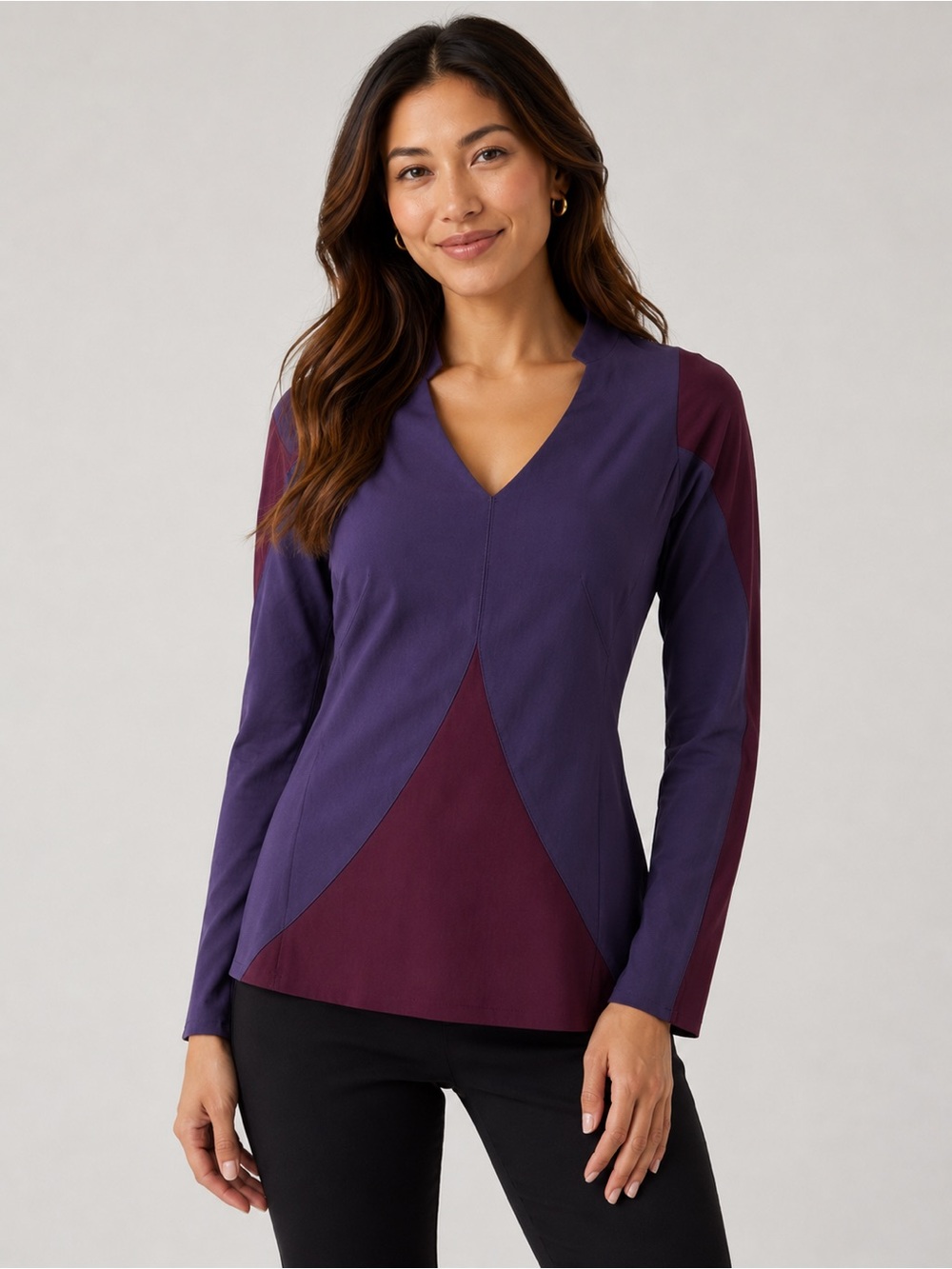 M2057 Maria Pinto Blouse Top Womens Size M Purple 3/4 Sleeve Fabulous Fitted